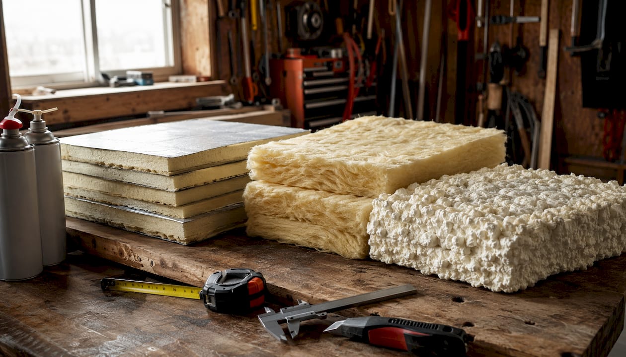 Overhead view of roofing insulation material samples