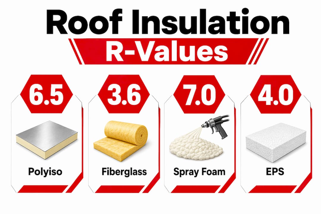 Infographic comparing R-values of roofing insulation types