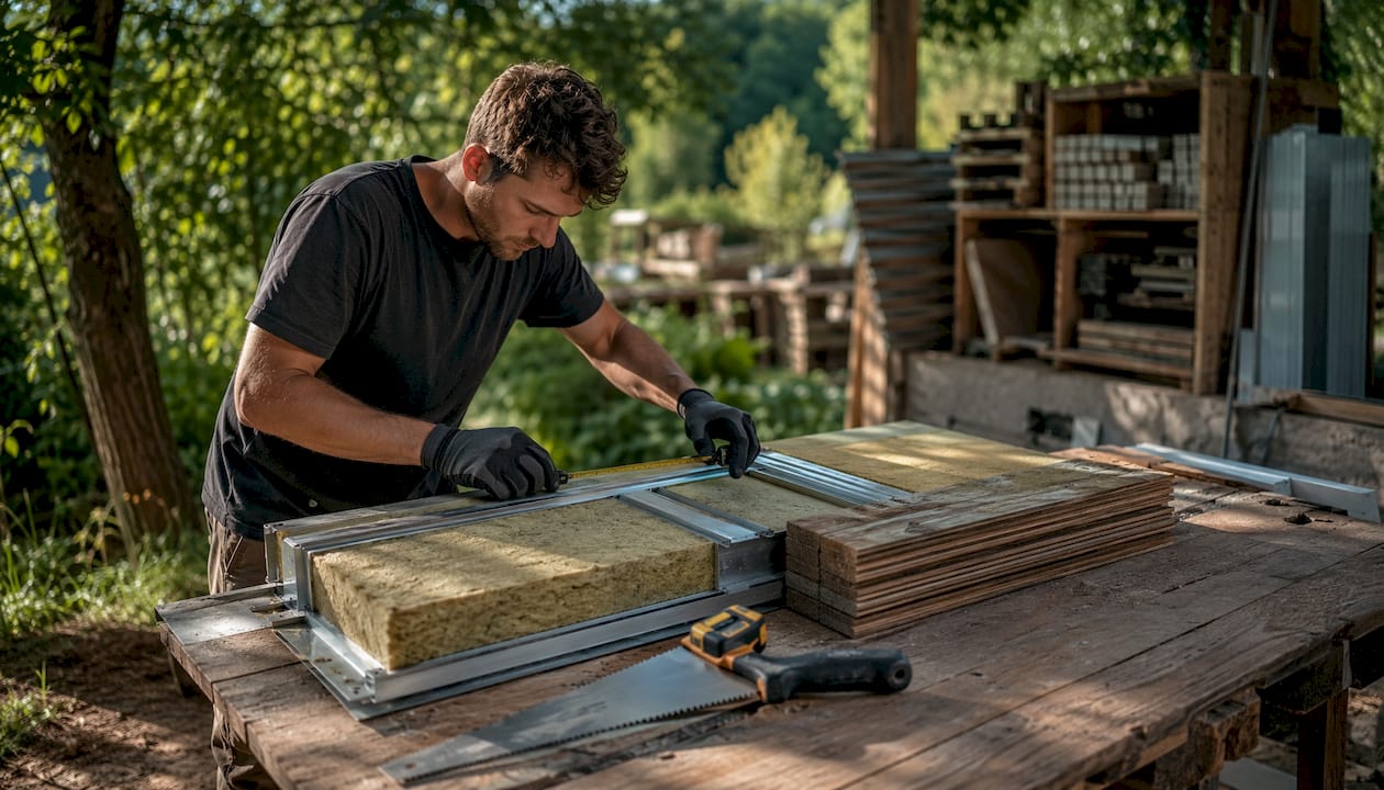 Close-up of hands fitting fire protection building materials