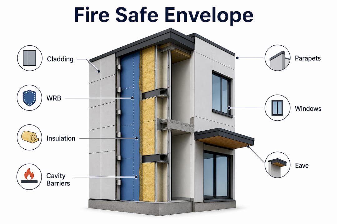 Hierarchy infographic of fire safe building envelope components