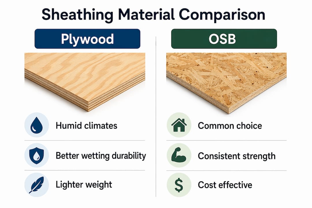 Infographic comparing plywood and OSB roof sheathing materials
