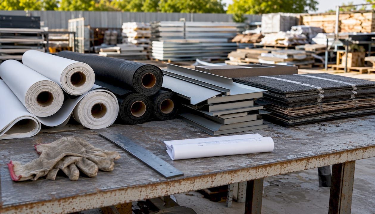 Samples of commercial roofing materials