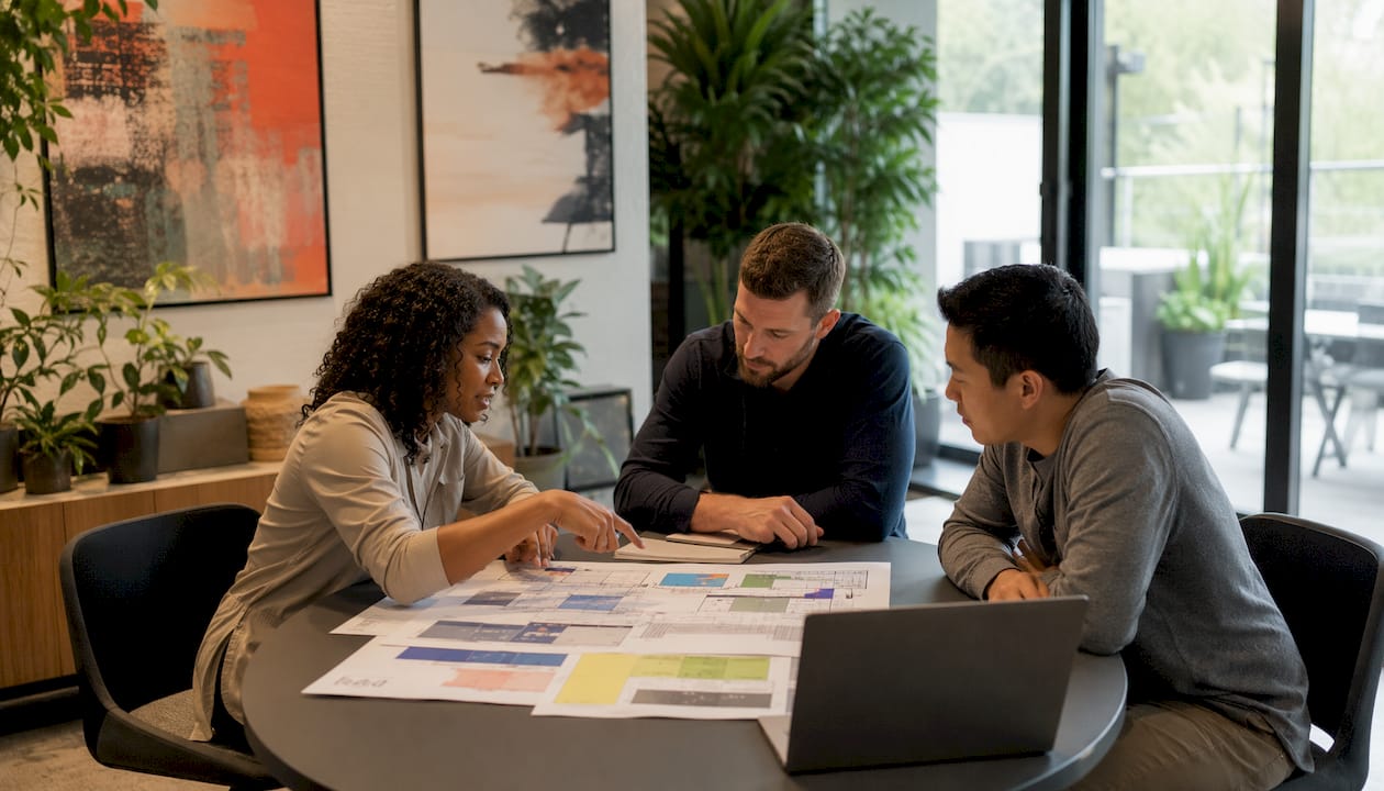 Team discussing commercial roof installation options