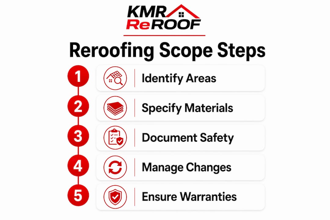 Infographic of key commercial reroofing scope steps
