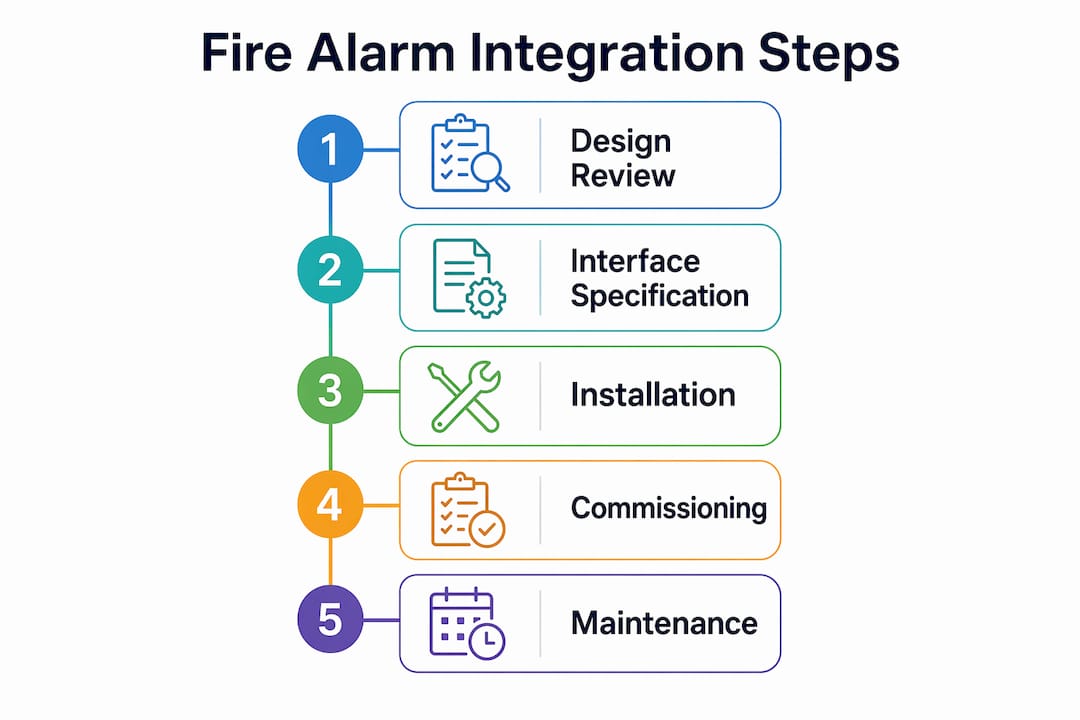 Infographic illustrating fire alarm integration steps