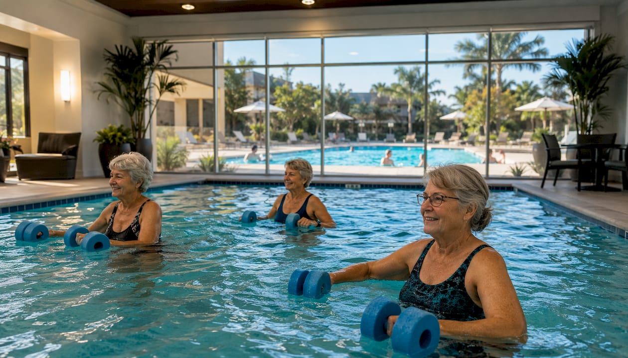 Indoor and outdoor pools side by side in community
