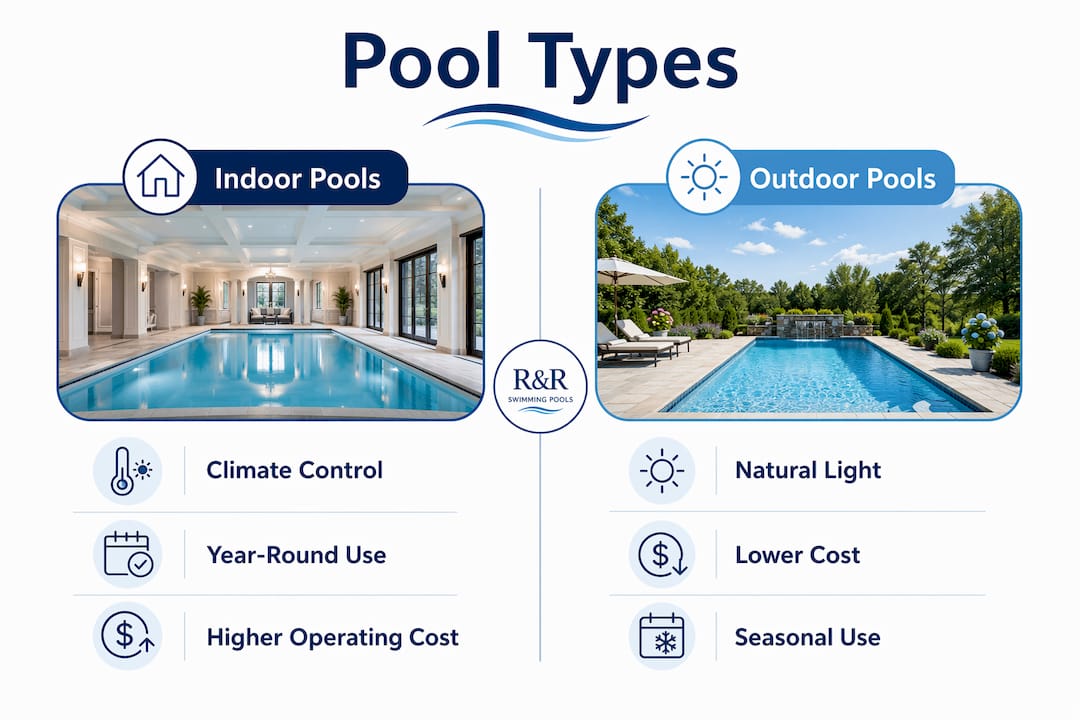 Infographic comparing indoor vs outdoor pools