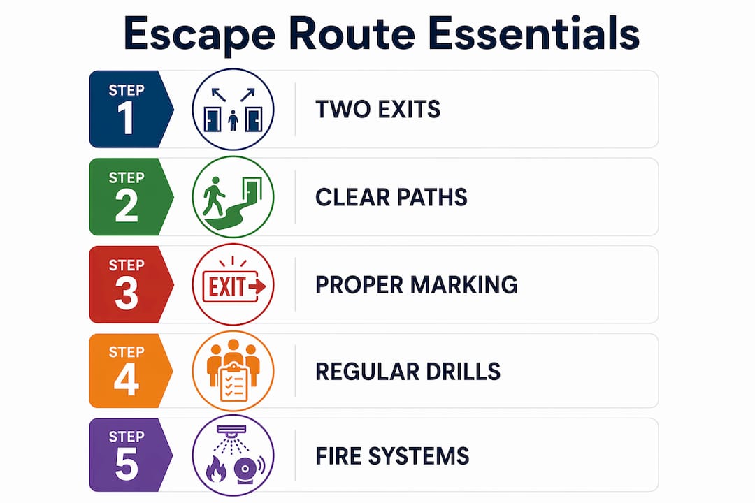 Infographic showing key fire escape route steps
