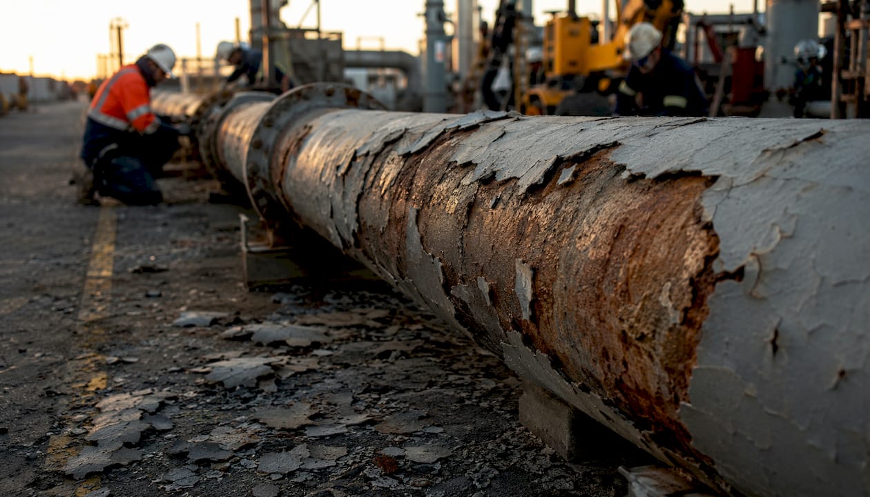 Corroded pipeline with failed protective coating