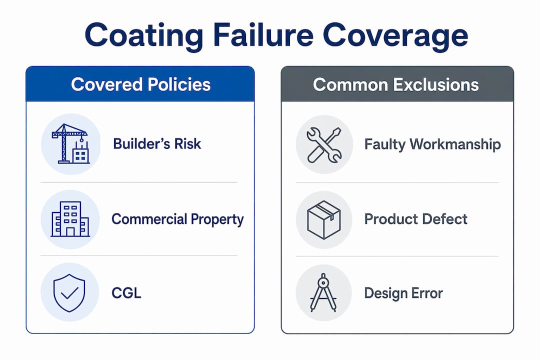 Infographic comparing insurance coverage and exclusions for coatings