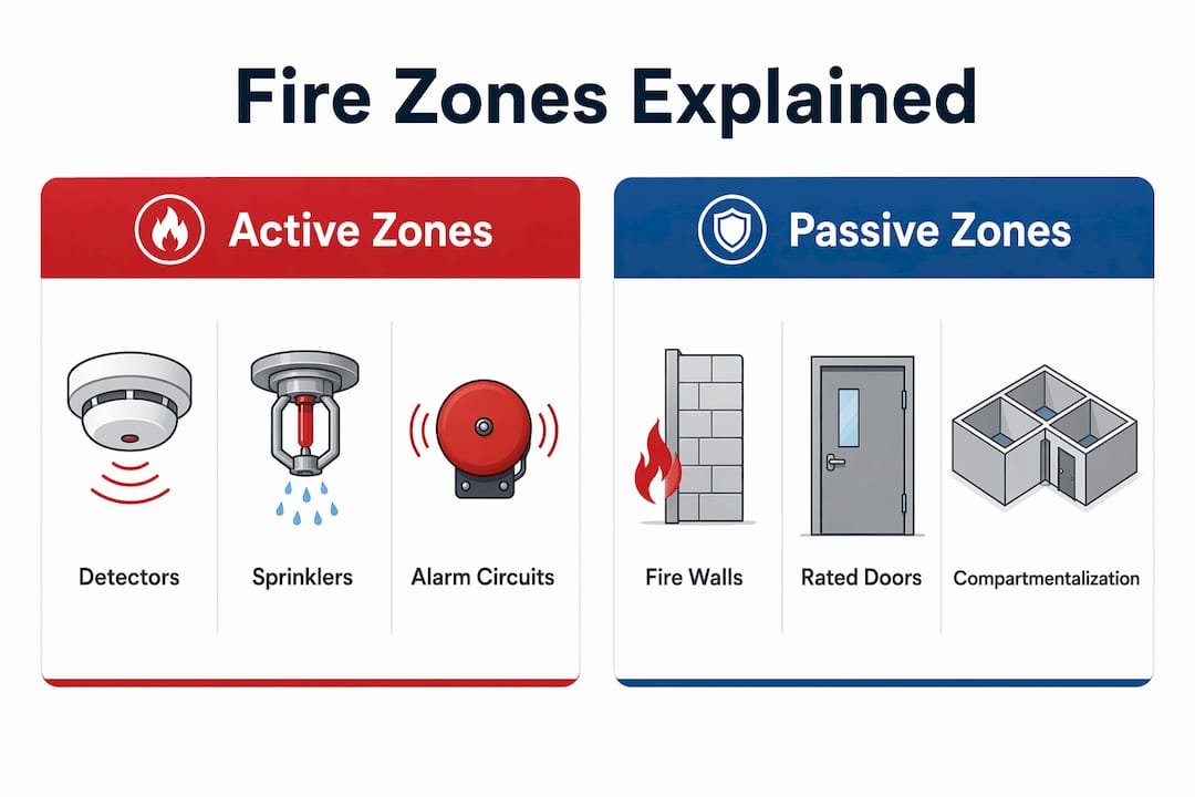 Infographic comparing active and passive fire zones