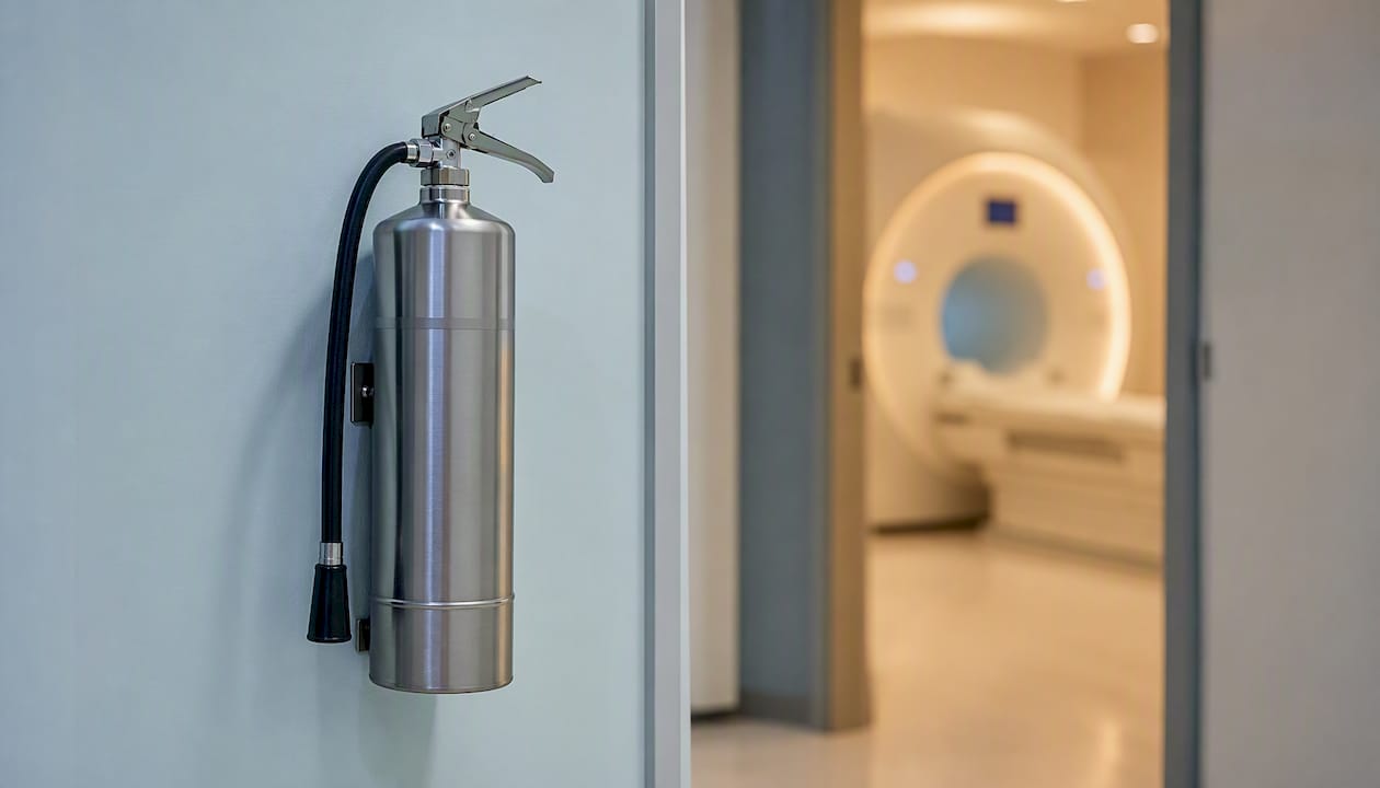 Non-ferrous fire extinguisher near MRI room