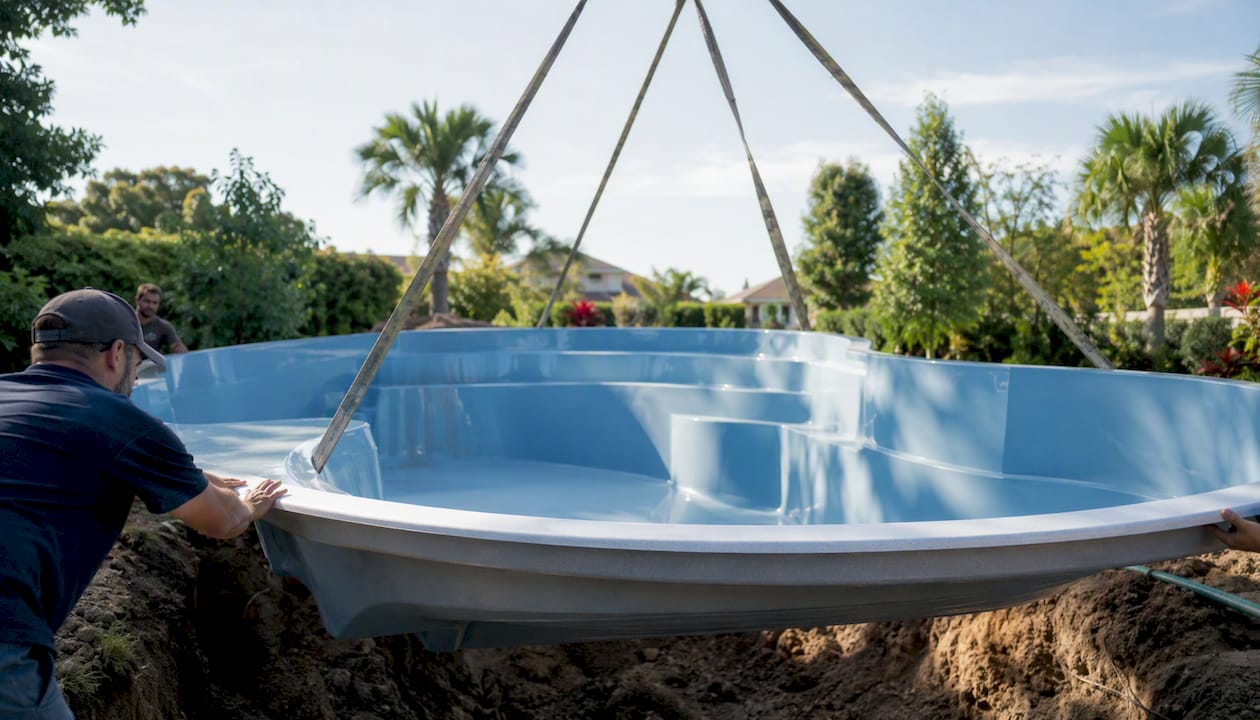 Best T&D Pools Alternatives for Central Florida Homeowners 2 Fiberglass pool shell installation by crane