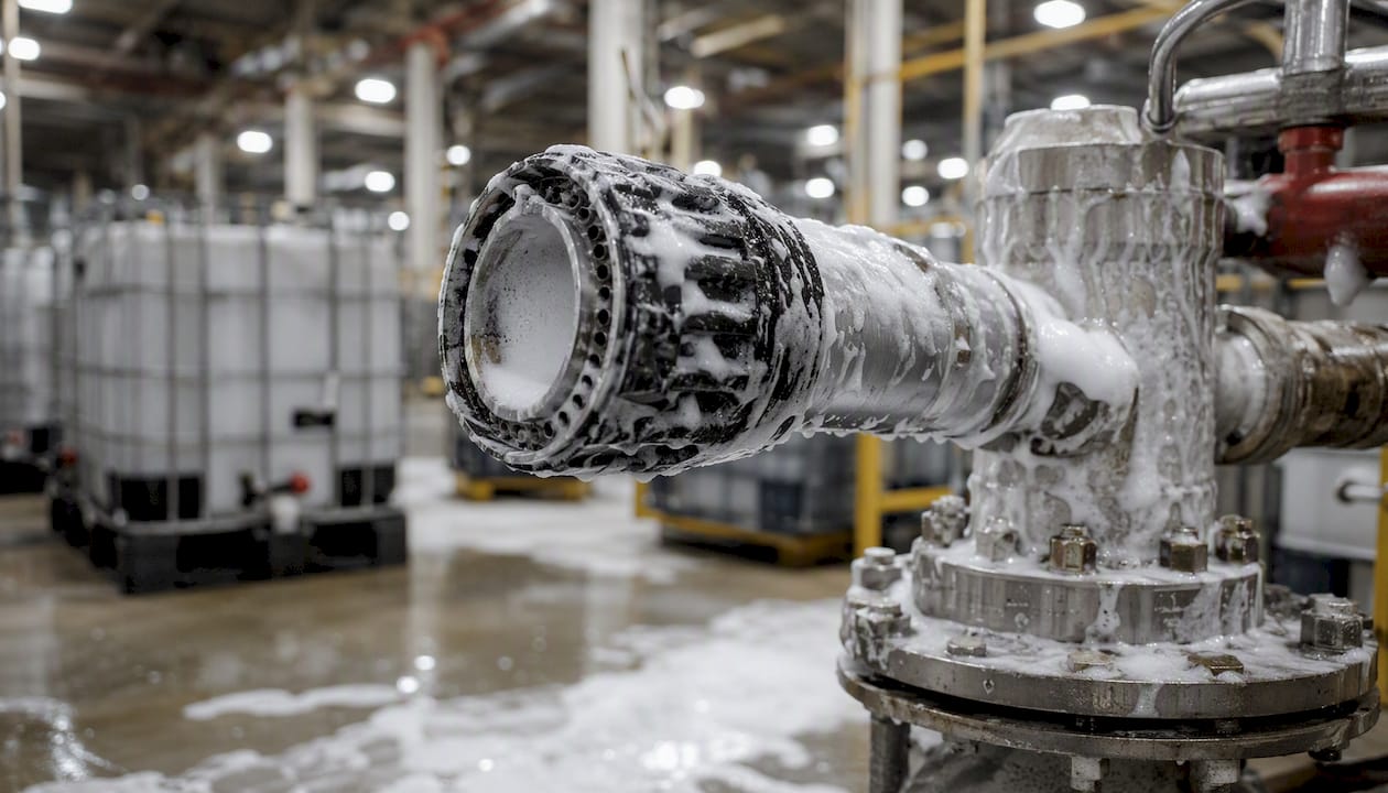 Foam suppression nozzle with foam residue