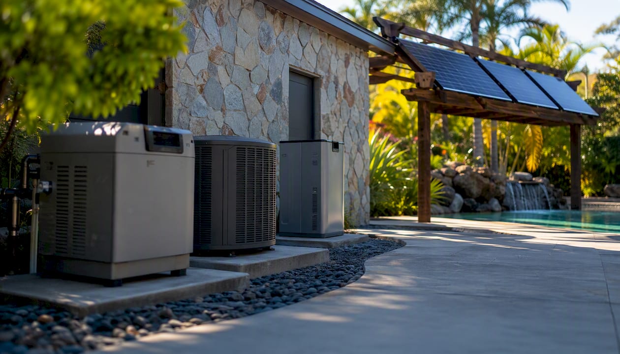 Pool Heater Lifespan: How Long Do They Really Last? 1 Three types of pool heaters in backyard