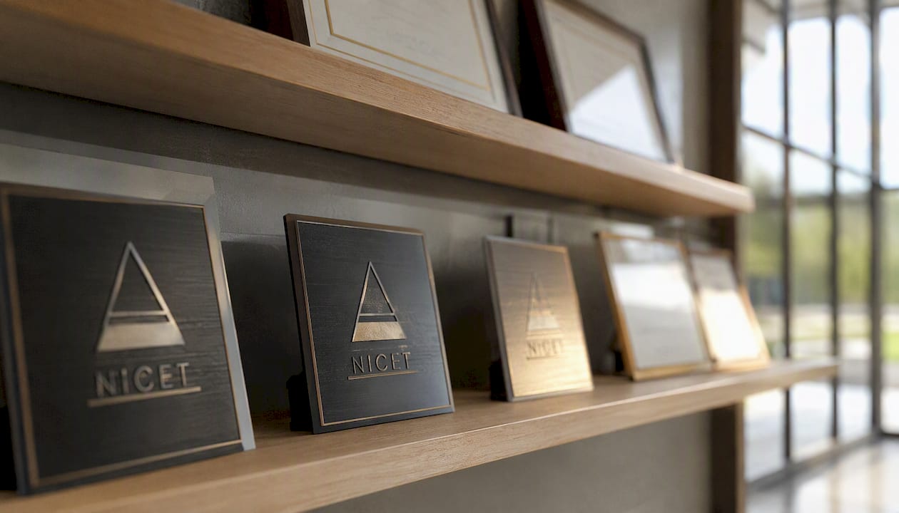 NICET certification badges and certificates