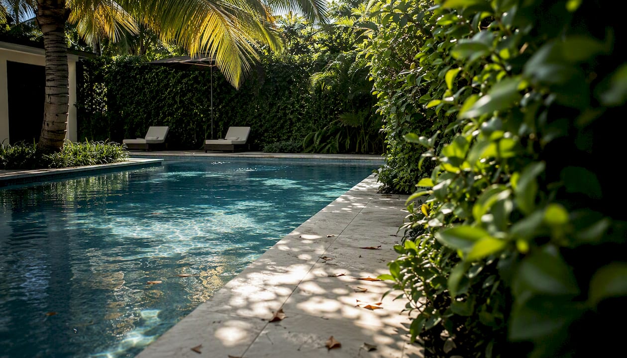 Pool Shade Ideas: Smart, Affordable Solutions for Your Backyard 1 Pool shaded by mature trees and landscaping