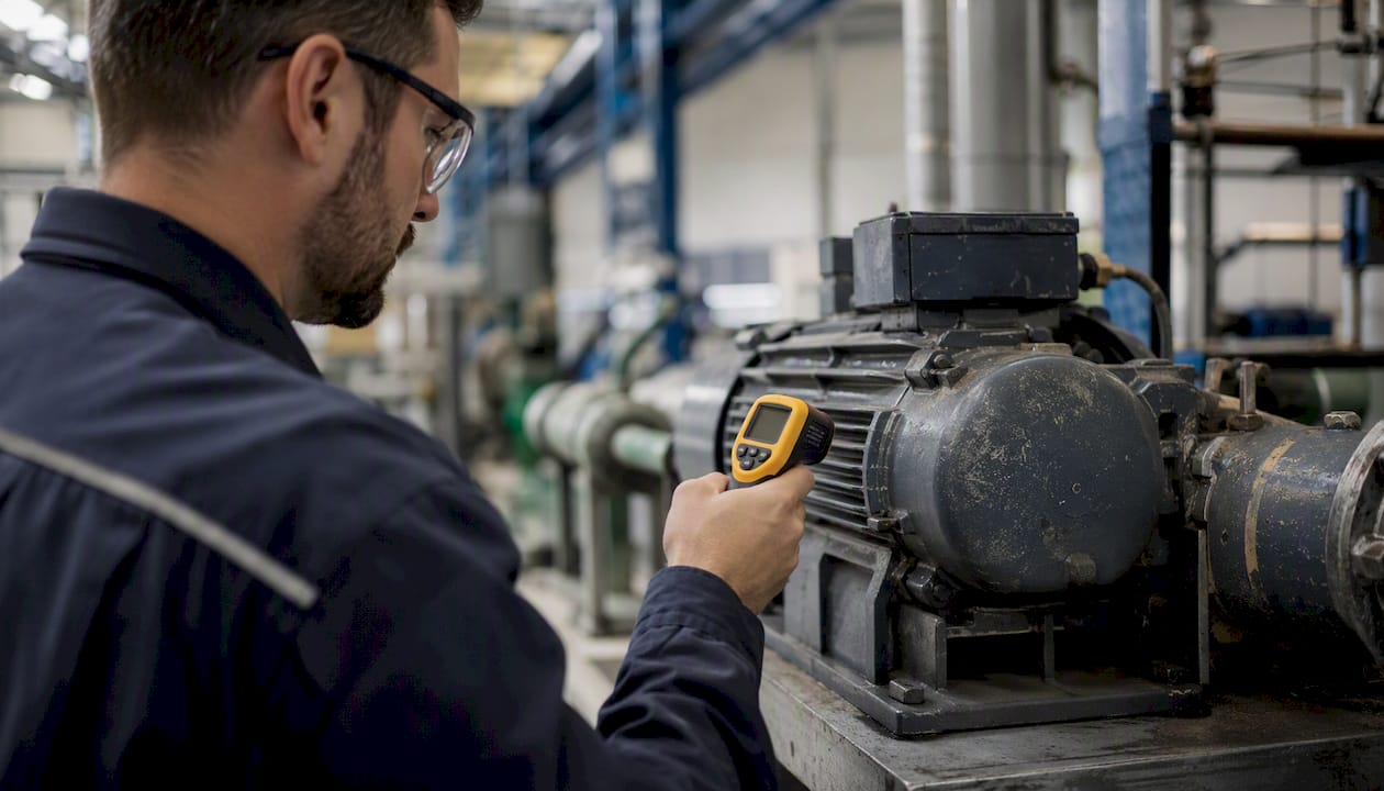Technician checking motor temperature manually