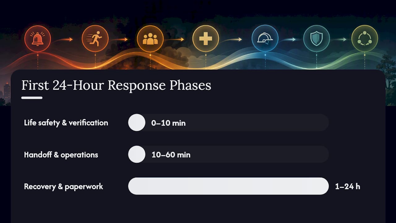 Diagram of fire incident response phases in 24 hours