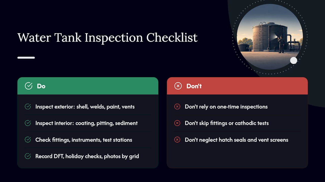 Water tank inspection checklist diagram