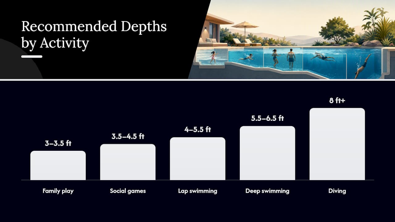 Pool Depth Planning: A Homeowner's Guide by Activity 1 Diagram of recommended pool depths by activity