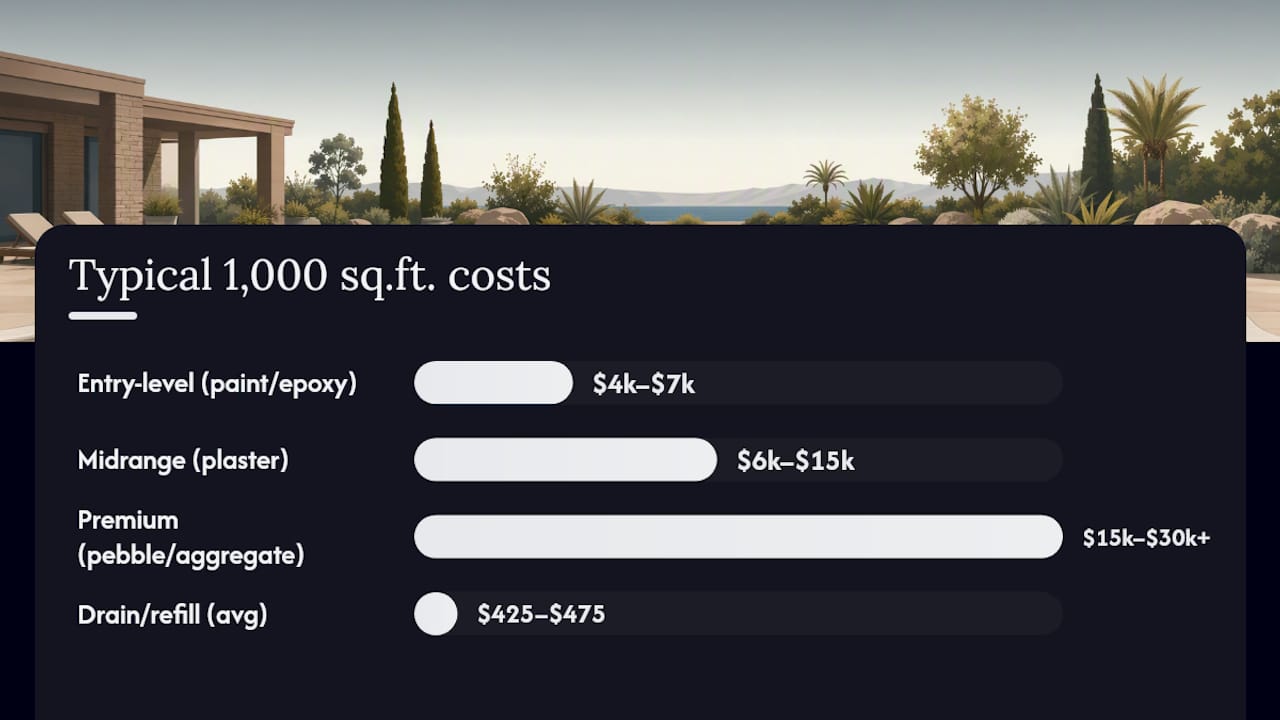 Diagram comparing pool resurfacing cost tiers