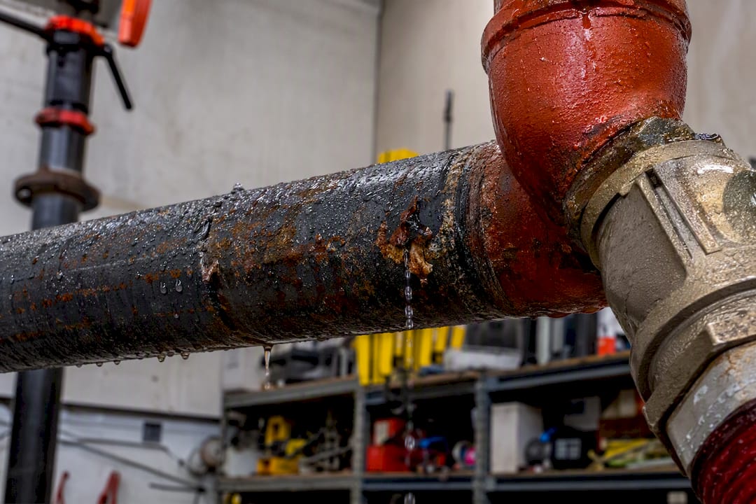 Corroded sprinkler pipe with pinhole leaks