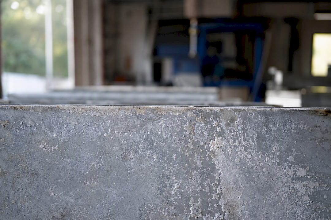 Close-up of chalky white rust on galvanized steel