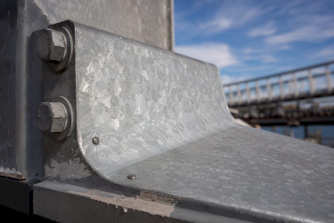 Close-up of galvanized steel on bridge structure