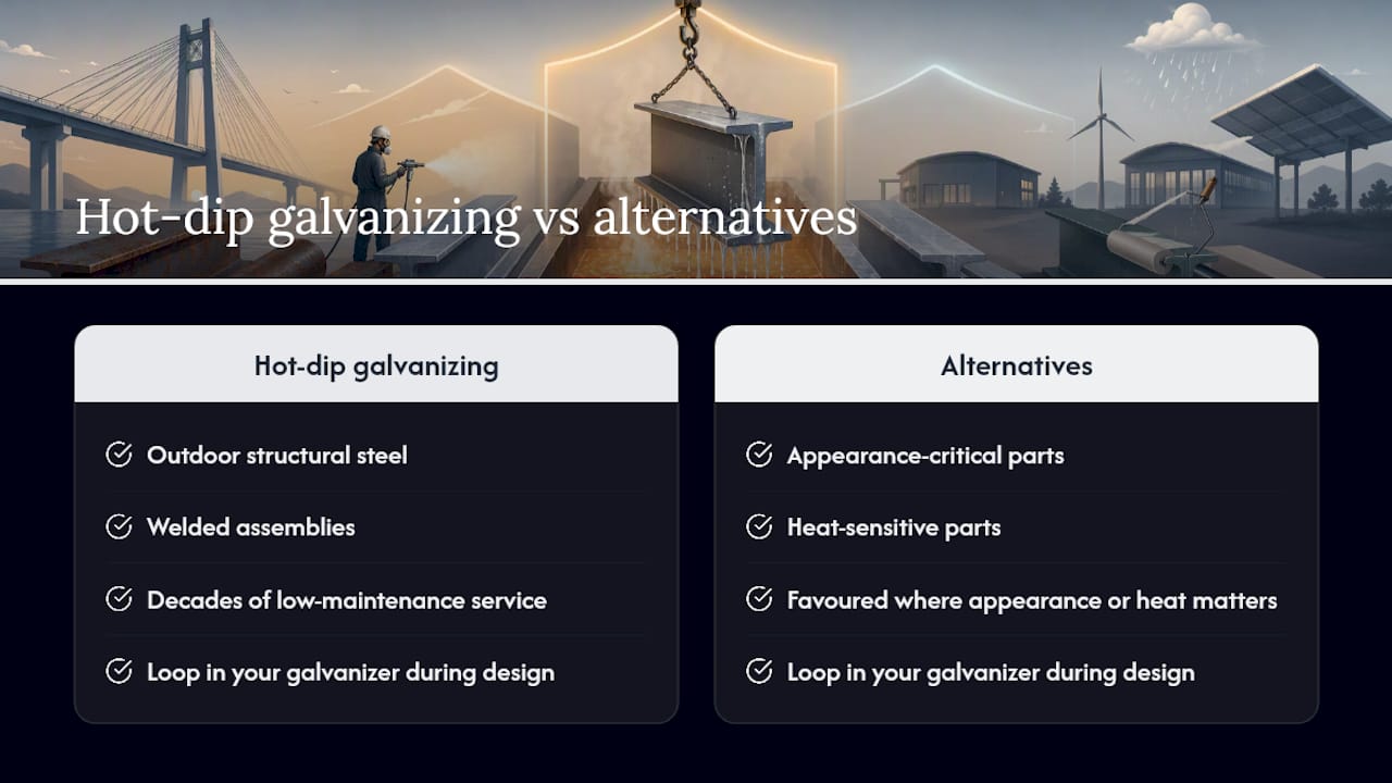 Comparison chart of galvanizing and alternative steel coatings