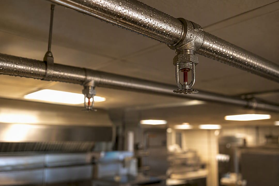 Close-up of wet-pipe sprinkler system parts