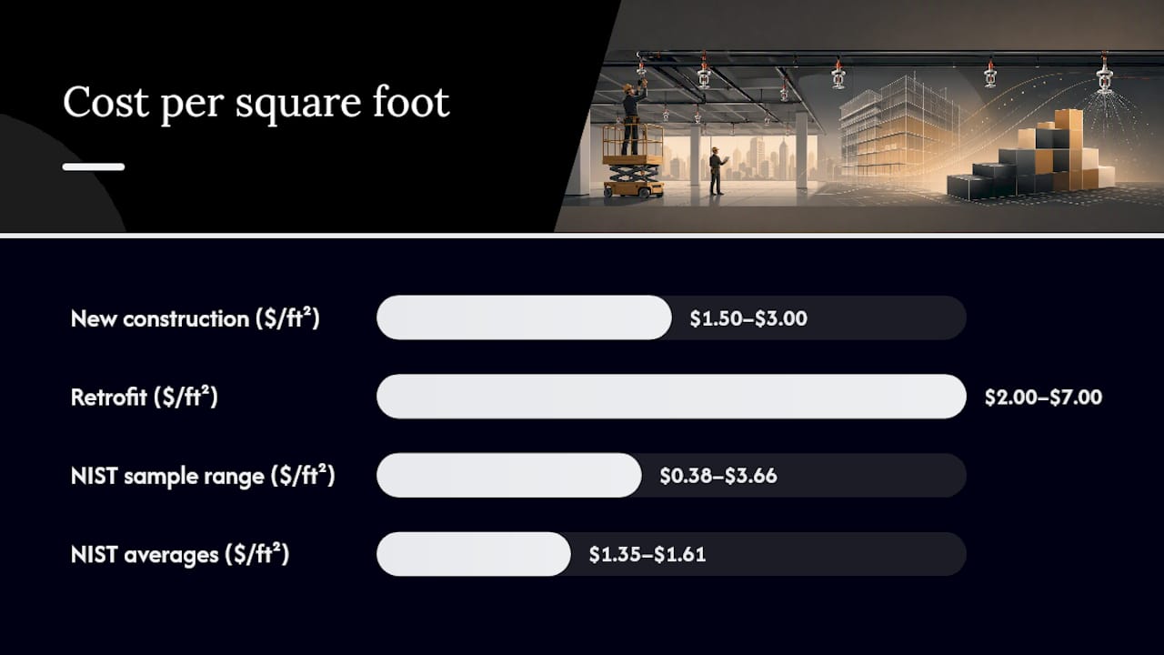 Comparison chart of fire sprinkler costs per square foot