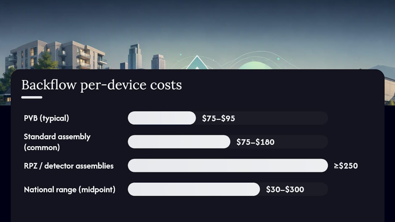 Comparison of backflow test costs by device type and property scenario