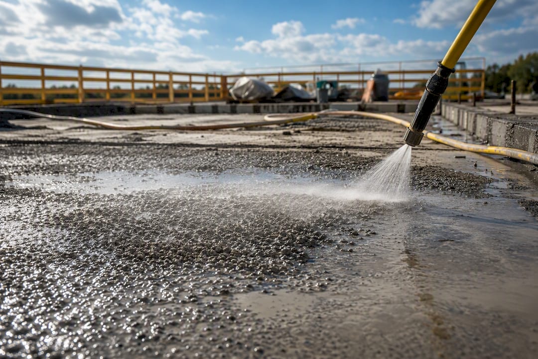 Water jetting process on concrete surface