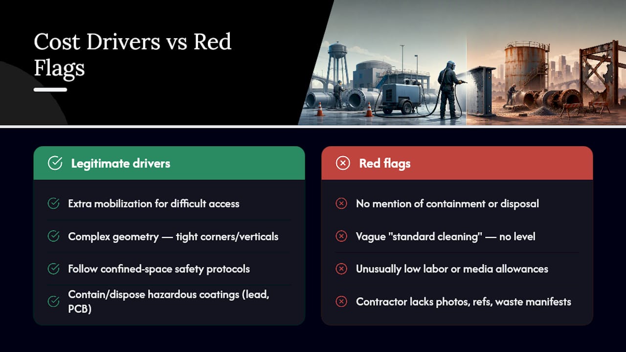 Cost drivers and red flags in sandblasting bids comparison