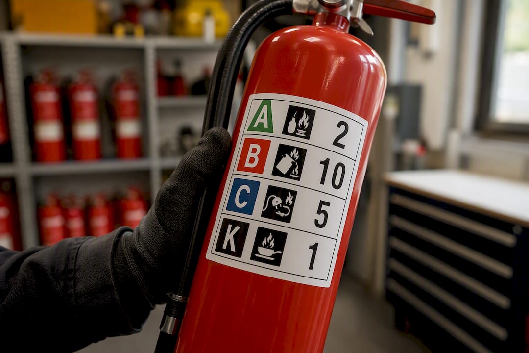Fire extinguisher rating labels close-up