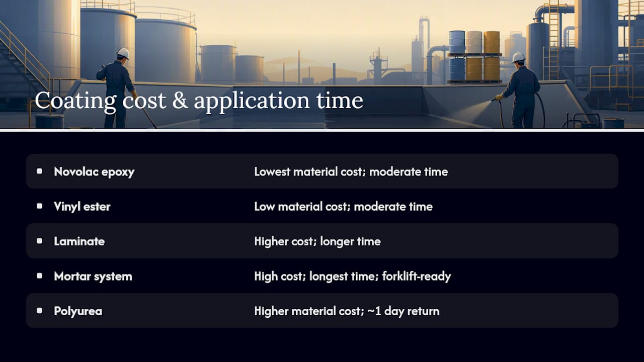Comparison chart of containment coating chemistries