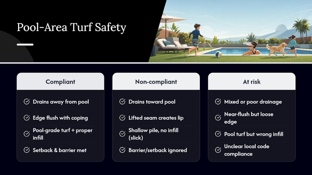 Diagram of poolside turf safety features and codes