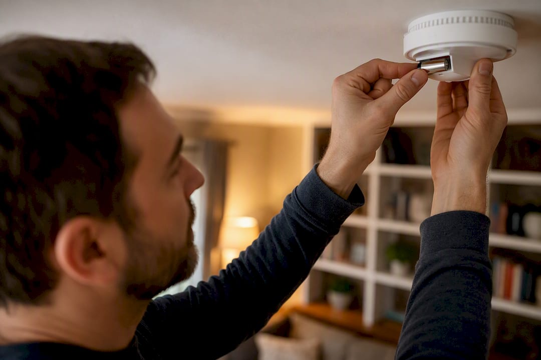 Inserting new battery into smoke alarm