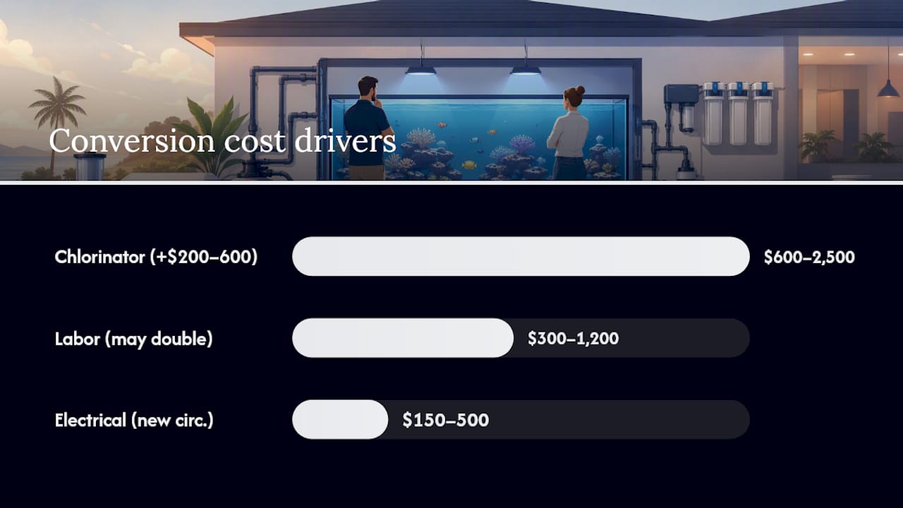 $1,000–$7,000 Saltwater Conversion Cost for Homeowners: Checklist 1 Saltwater conversion cost drivers and ranges
