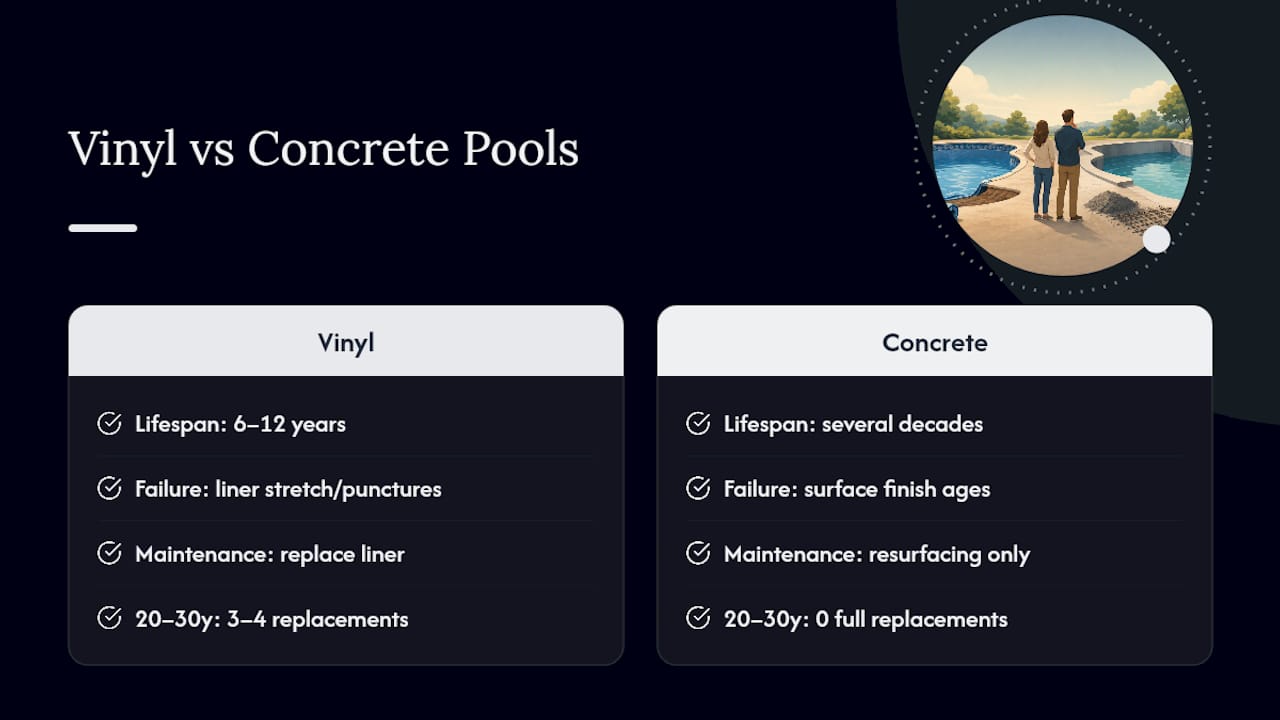 Homeowners: Feasibility First When Converting a Vinyl Pool to Concrete 1 Does Concrete Outlast Vinyl After a Conversion? — overview diagram