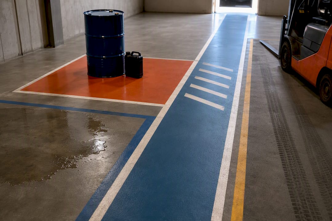Illustrated industrial floor risk zones