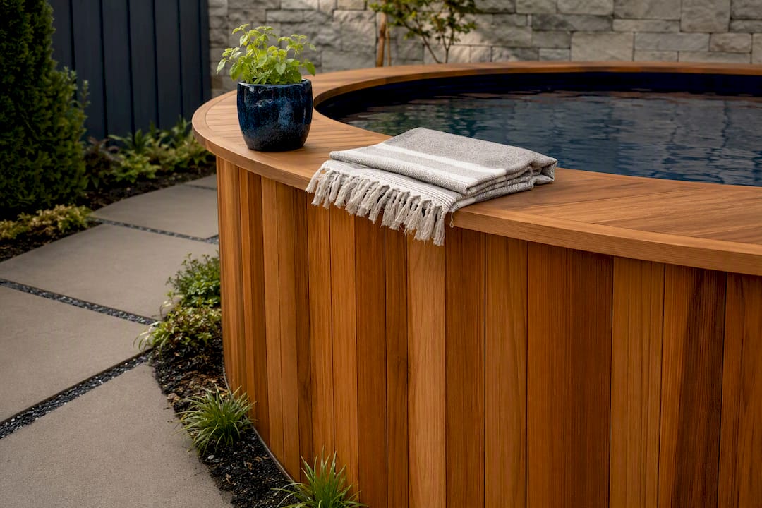 Spool Pool Ideas for Yards Under 200 Sq Ft: Design and Builder Rules 1 Cedar cladding integrated with raised spool deck