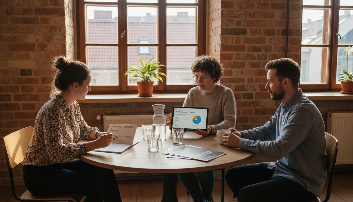 Spotkanie zespołu małej firmy poświęcone omawianiu strategii marketingowych.