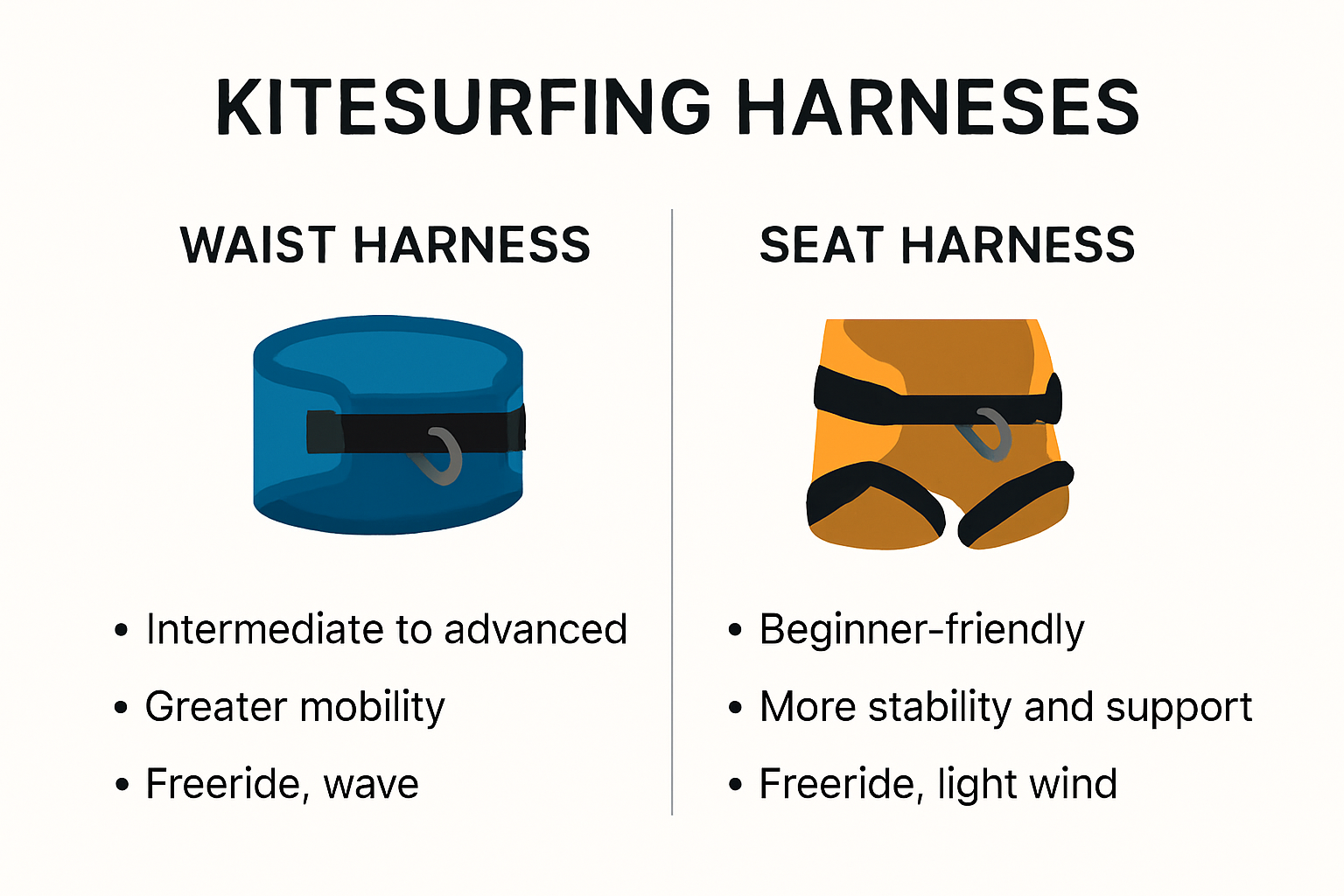 Comparison of kitesurfing waist vs seat harnesses