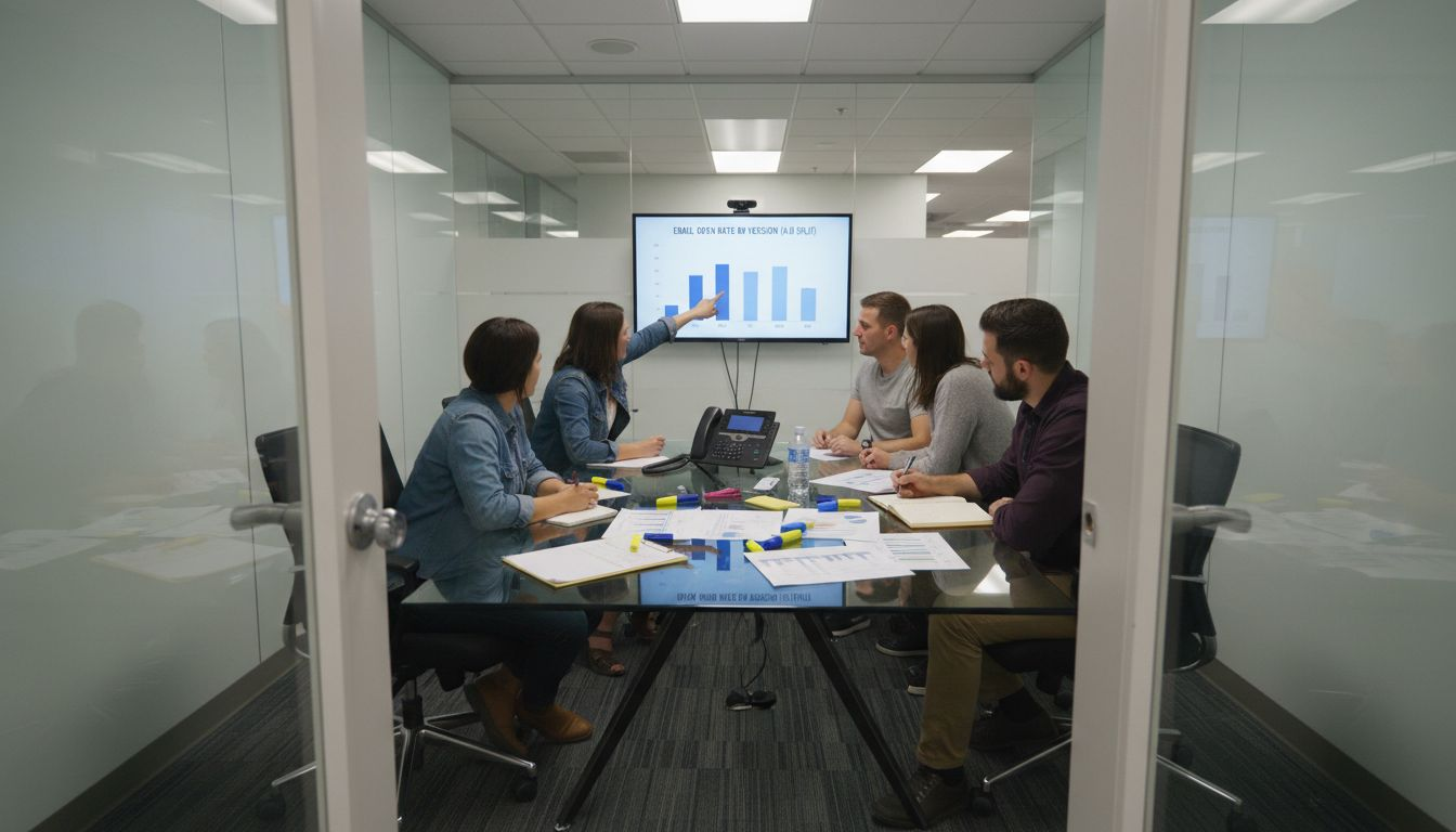 Team discussing ecommerce split test outcomes