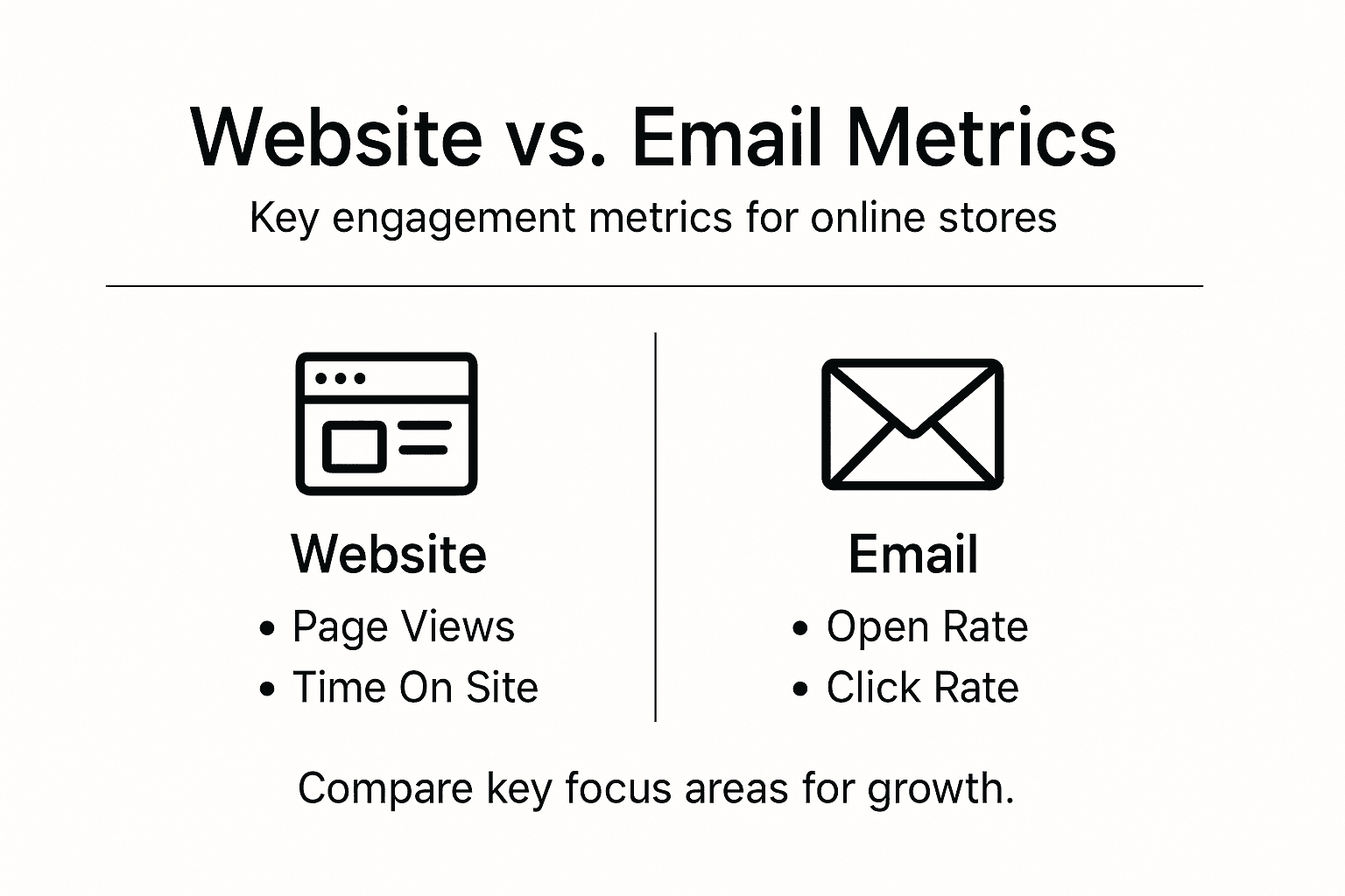 Infographic comparing website and email metrics