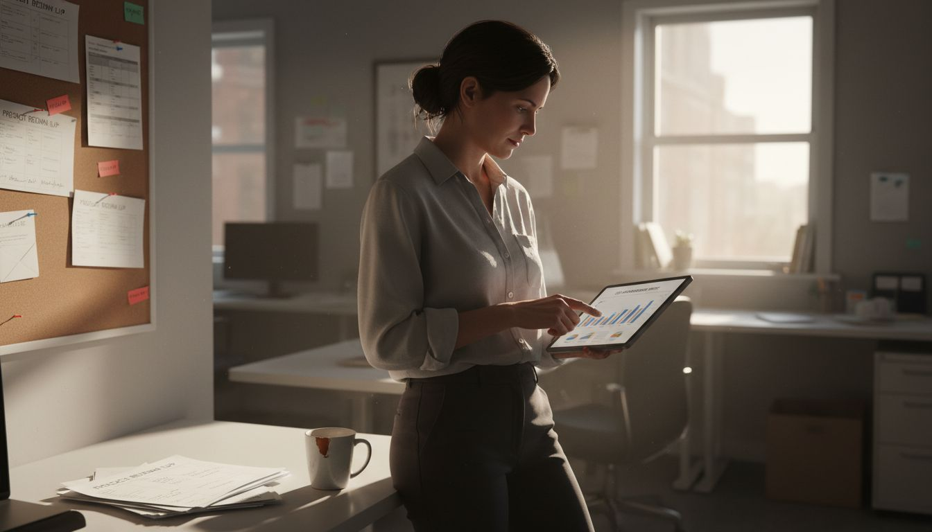 Manager analyzing cart abandonment report on tablet