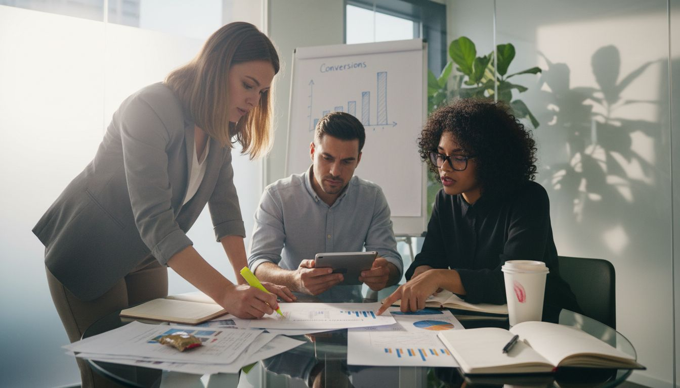 Team reviews ecommerce analytics at table