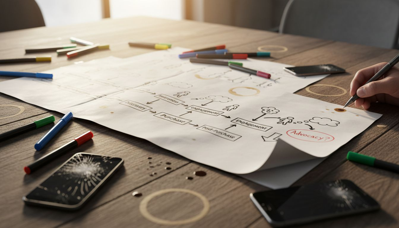 Detailed view of customer journey map sketch